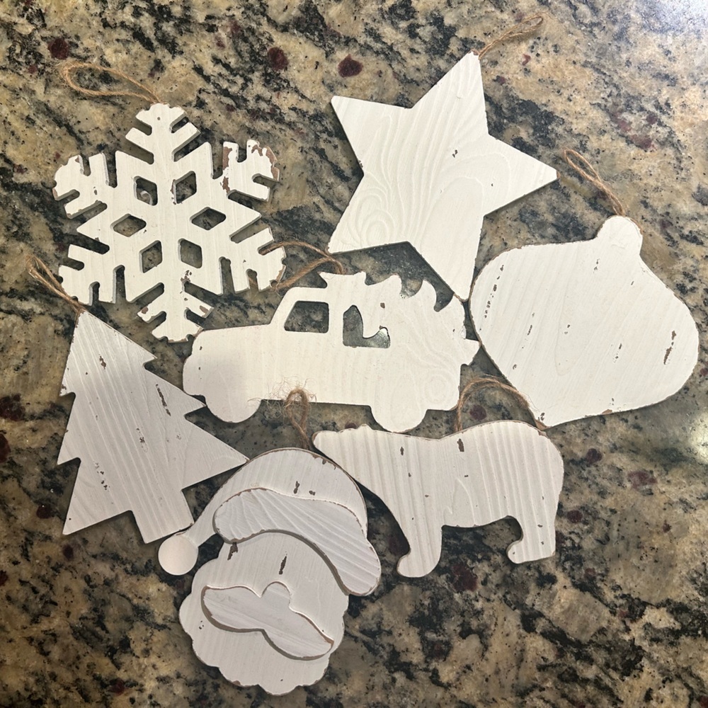 DIY Rustic Wooden Christmas Ornaments - Lot of 7